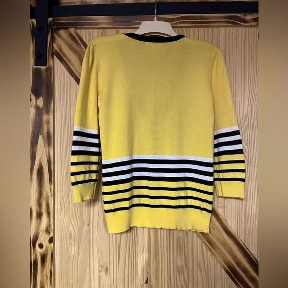 NY&Co Bumble Bee Stripe Cardigan Yellow M - Picture 2 of 6